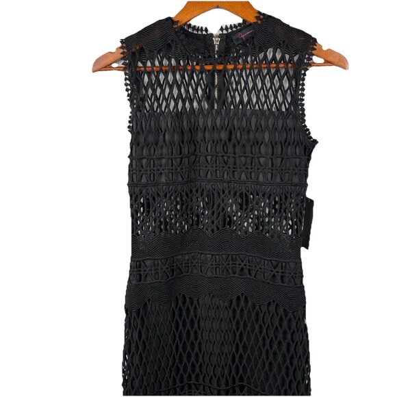 NWT AQUA Crochet Black Lace Mini Dress M Long Sheer Panel Sleeveless Medium - Picture 1 of 13